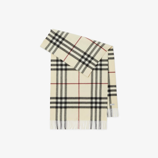 Wide Check Cashmere Scarf - Stone