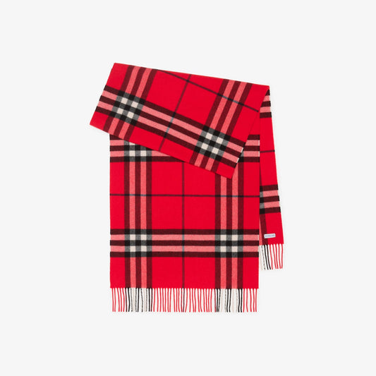 Wide Check Cashmere Scarf - Scarlet